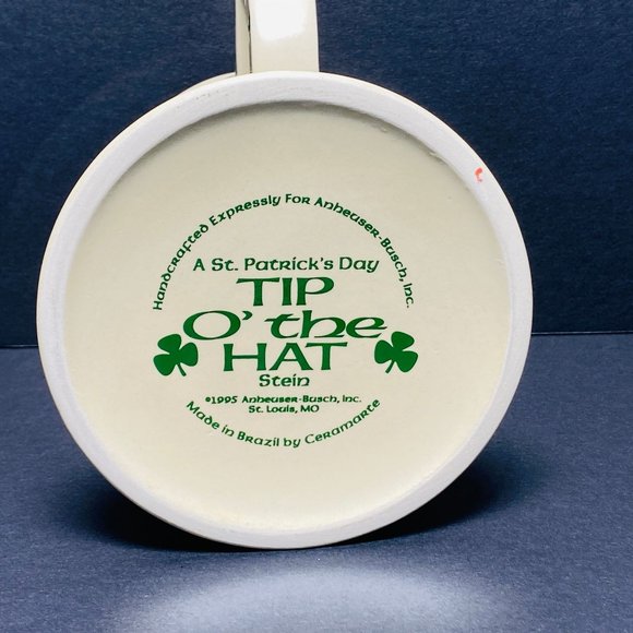 Vintage Budweiser St. Patrick's Day Tip O' The Hat Beer Mug Stein 1995 Shamrocks - Picture 9 of 12